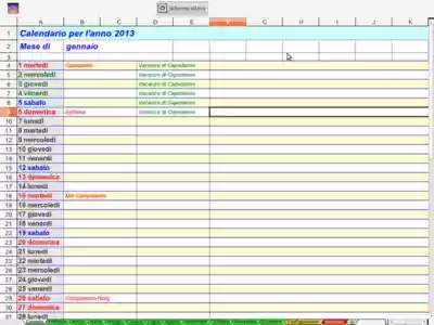 Free download Calendario planner A4 orizzontale DOC, XLS or PPT template free to be edited with LibreOffice online or OpenOffice Desktop online