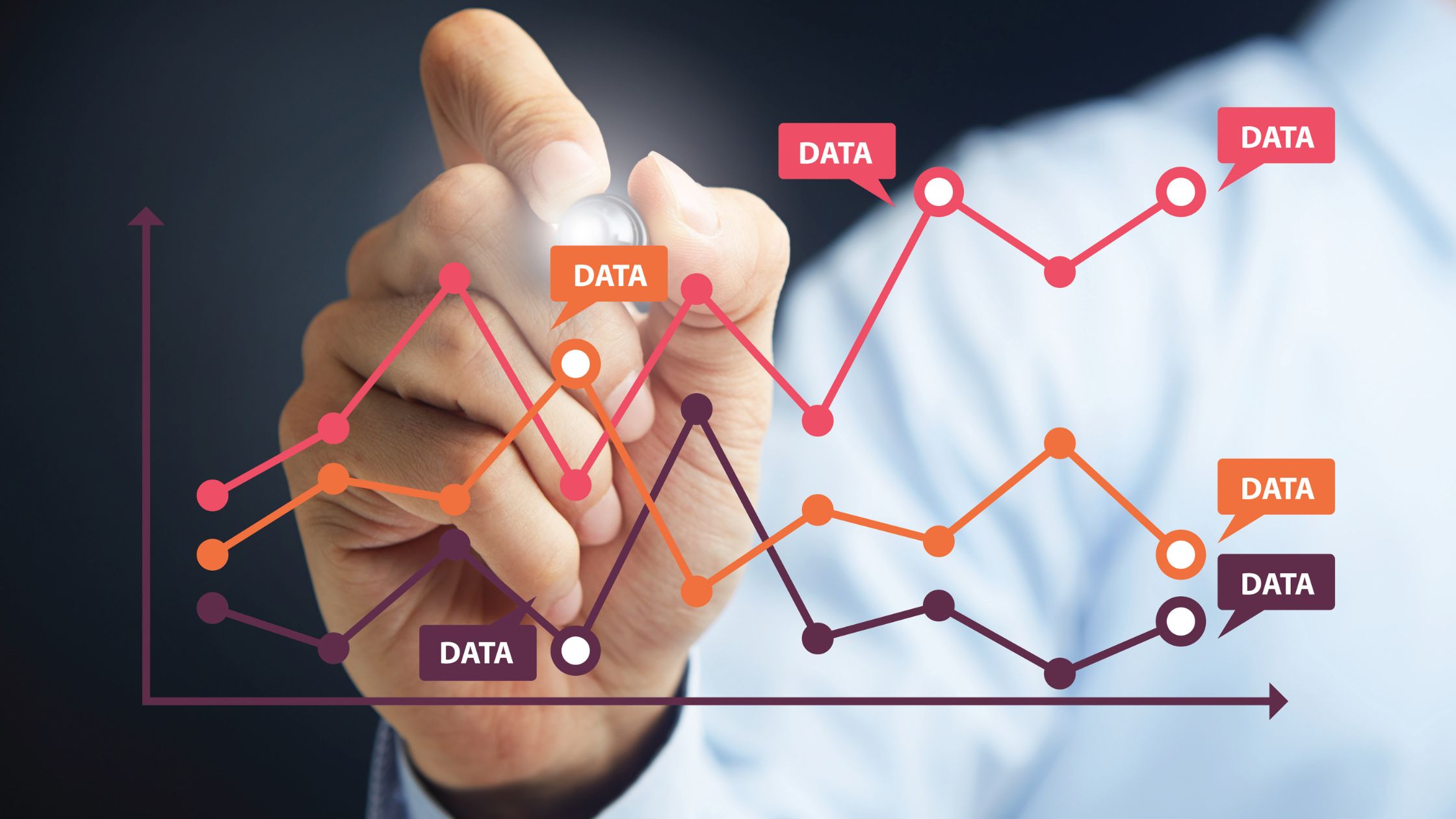 man drawing line graph