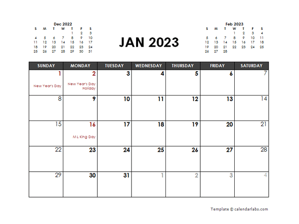 2023 Monthly Word Calendar Templates by OffiDocs