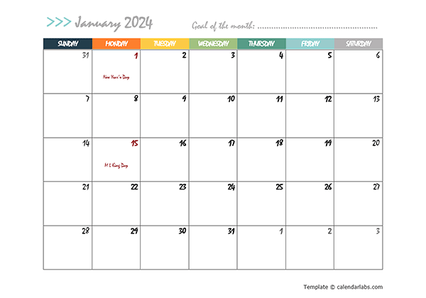 Modelli di calendario mensile Word 2024 di OffiDocs