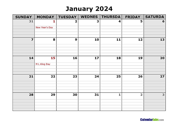 FREE 2024 Calendar Template Word