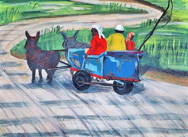 Free download Acrylic Painting Donkey Cart -  free illustration to be edited with GIMP free online image editor