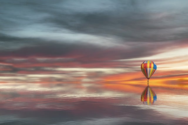 Free download balloon clouds sunset reflection free picture to be edited with GIMP free online image editor