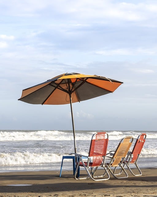 Free download beach chairs umbrella sea waves free picture to be edited with GIMP free online image editor