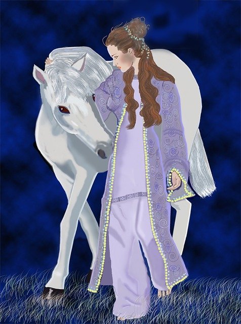 Free download Beautiful Woman White Horse -  free illustration to be edited with GIMP free online image editor