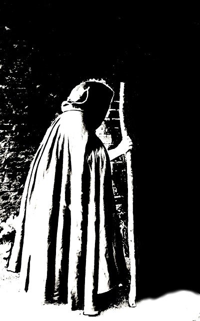 Free download Black And White Cloaked Figure -  free illustration to be edited with GIMP free online image editor