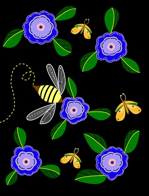 Free download Blue Poppies And Bees -  free illustration to be edited with GIMP free online image editor