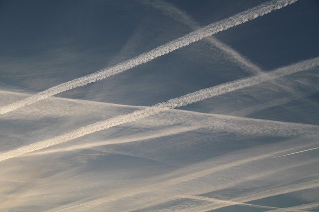 Free download Blue Sky Chemtrails Stripes -  free photo or picture to be edited with GIMP online image editor