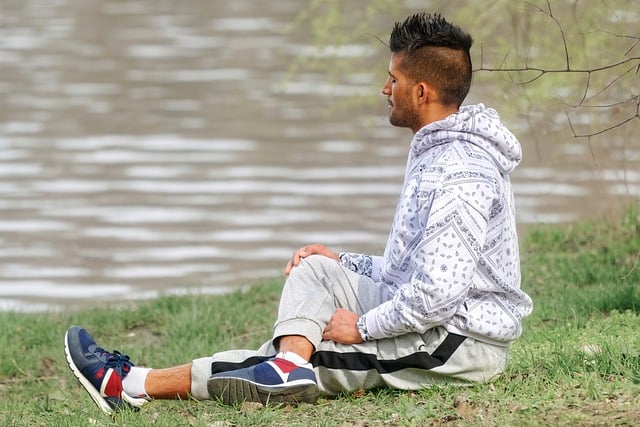 Free download boy sitting grass lake shore beard free picture to be edited with GIMP free online image editor