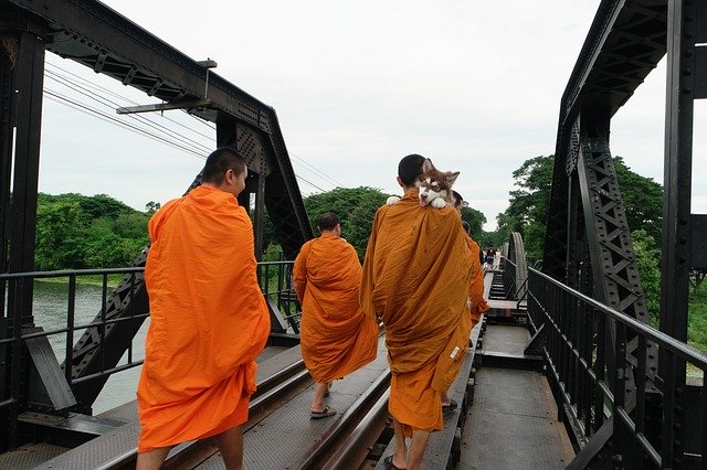 Free download Bridge River Kwai Monks -  free photo or picture to be edited with GIMP online image editor