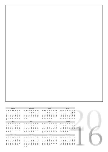 Free download Calendar 2016 A3 -  free illustration to be edited with GIMP free online image editor