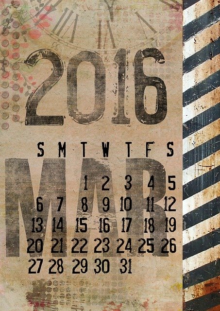 Free download Calendar 2016 March -  free illustration to be edited with GIMP free online image editor