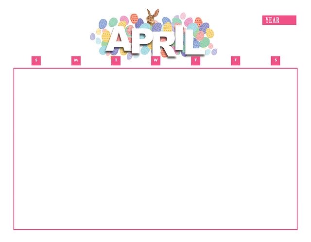 Free download Calendar April Year -  free illustration to be edited with GIMP free online image editor