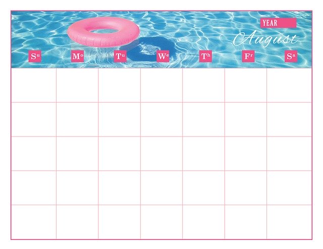 Free download Calendar Template August -  free illustration to be edited with GIMP free online image editor