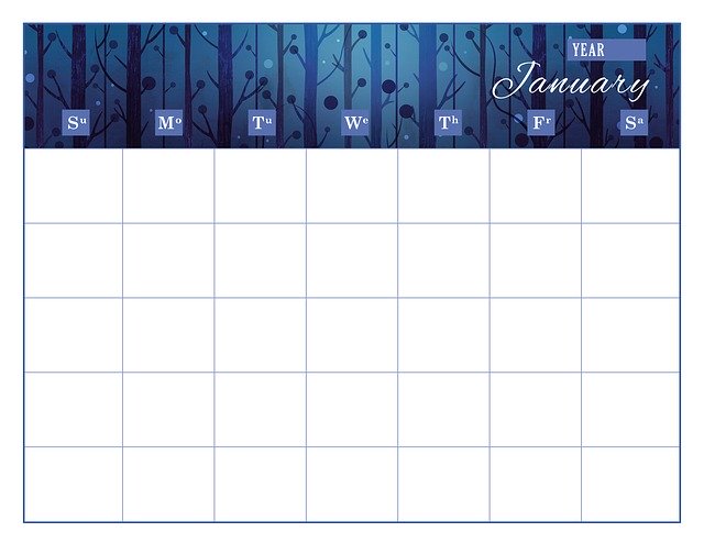 Free download Calendar Template January -  free illustration to be edited with GIMP free online image editor