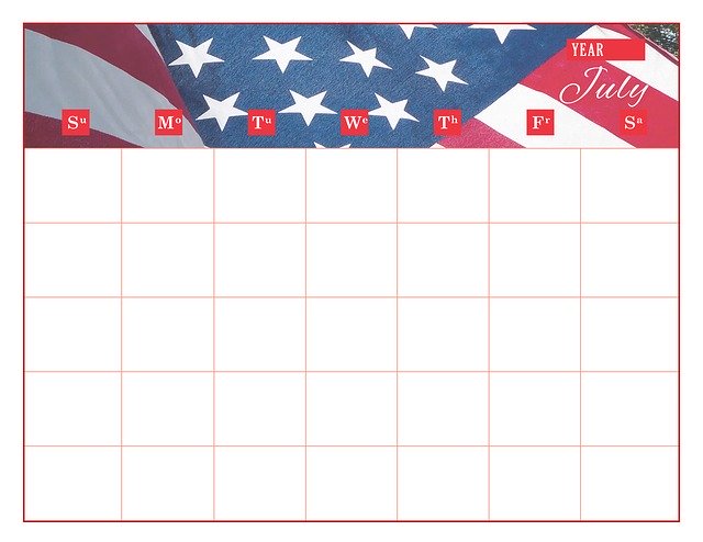 Free download Calendar Template July -  free illustration to be edited with GIMP free online image editor