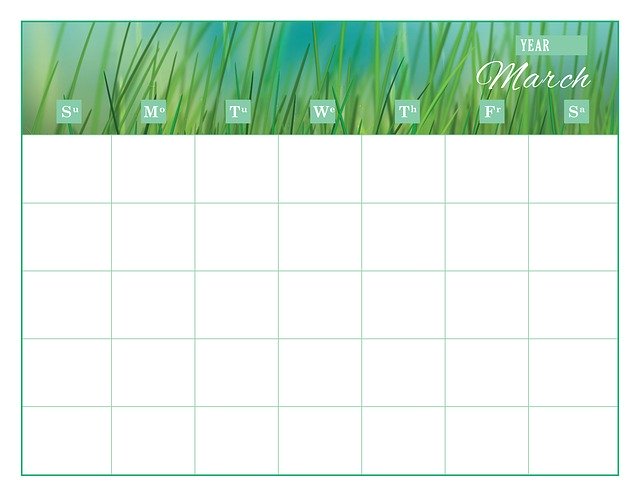 Free download Calendar Template March -  free illustration to be edited with GIMP free online image editor