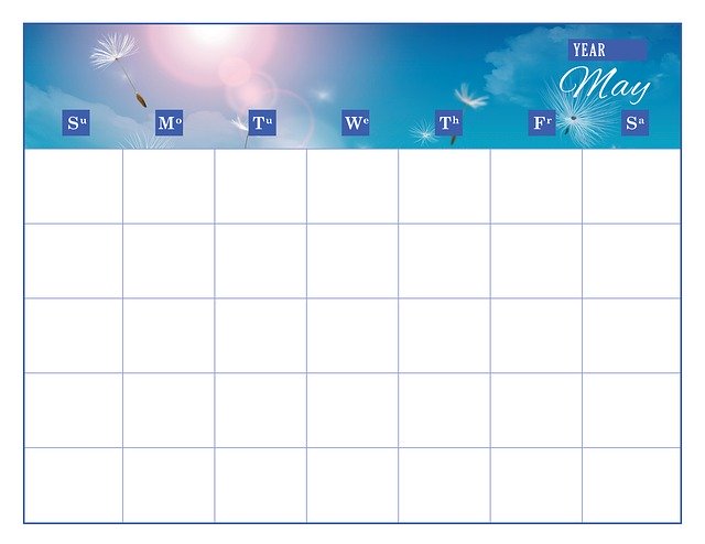 Free download Calendar Template May -  free illustration to be edited with GIMP free online image editor