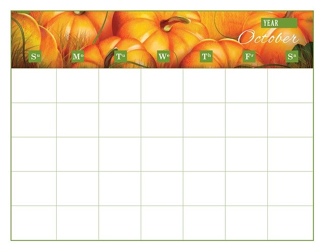 Free download Calendar Template October -  free illustration to be edited with GIMP free online image editor