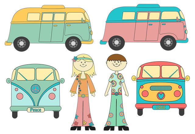 Free download Camper Van Hippy People -  free illustration to be edited with GIMP free online image editor