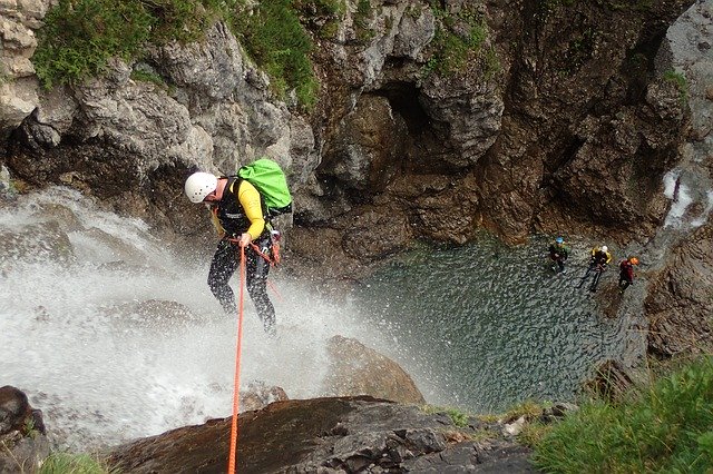 Free download Canyoning Waterfall Cascade -  free photo or picture to be edited with GIMP online image editor