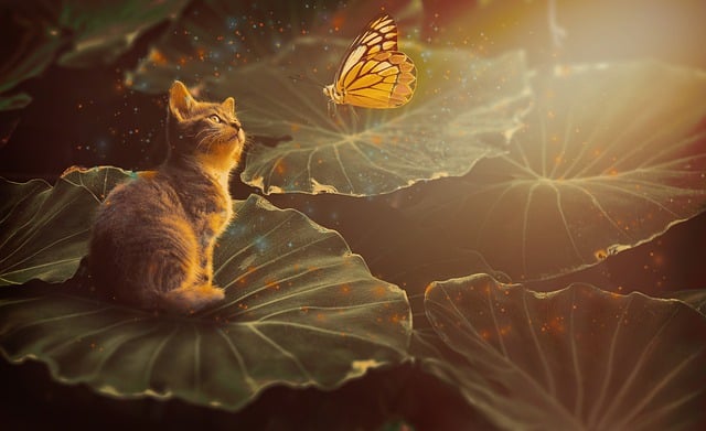 Free download cat butterfly leaves nature free picture to be edited with GIMP free online image editor