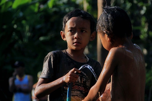 Free download children bathing outdoors hose free picture to be edited with GIMP free online image editor