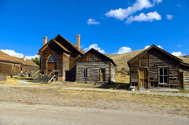 Free download Church And Two Houses Bannack -  free photo or picture to be edited with GIMP online image editor