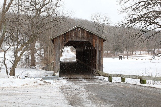 Free download Covered Bridge Winter Snow -  free photo or picture to be edited with GIMP online image editor