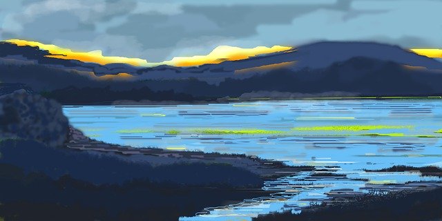 Free download Creek Lake Drawing -  free illustration to be edited with GIMP free online image editor