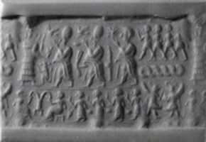 Free download Cylinder seal and modern impression: above, royal figures approaching a suppliant goddess; below, a banquet scene free photo or picture to be edited with GIMP online image editor