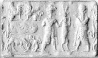 Free download Cylinder seal: deity, goat, and worshiper; terminal; sphinxes, guilloche, bull and leaper (?) free photo or picture to be edited with GIMP online image editor