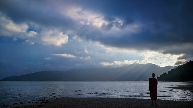 Free download dawn beach monk sunrise clouds free picture to be edited with GIMP free online image editor