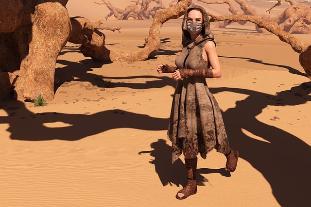 Scarica gratuitamente l'immagine secca del paesaggio della donna con sabbia del deserto da modificare con l'editor di immagini online gratuito GIMP