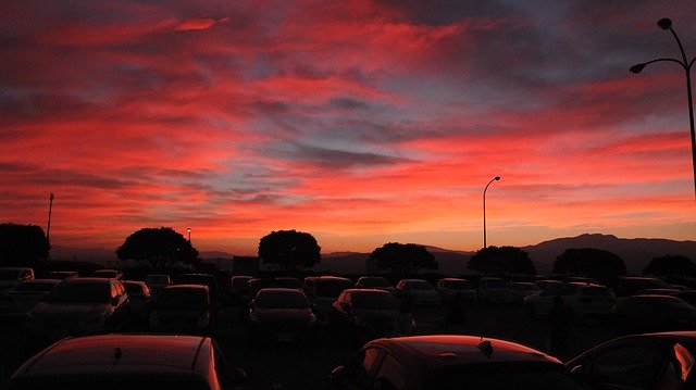 Free download Dusk Parking Lot Sky Red -  free photo or picture to be edited with GIMP online image editor