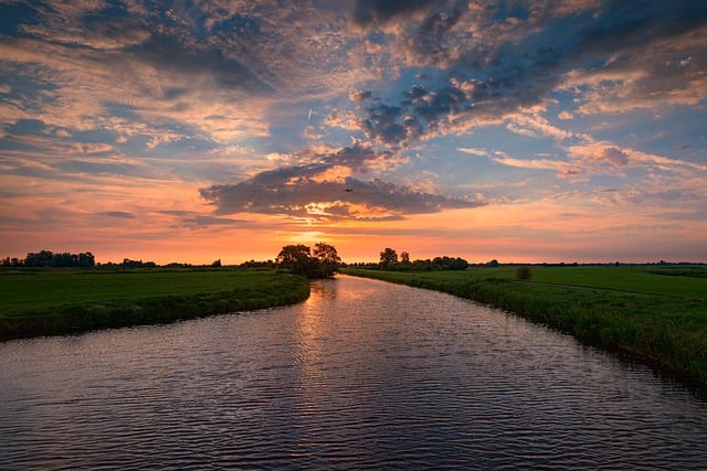 Free download evening river dawn clouds plants free picture to be edited with GIMP free online image editor