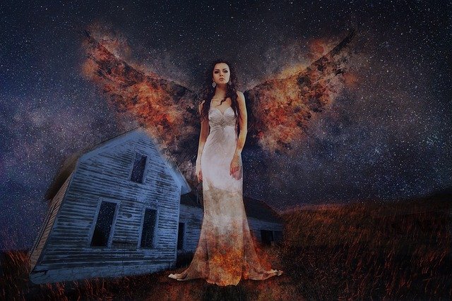 Free download fire angel house haunted night free picture to be edited with GIMP free online image editor