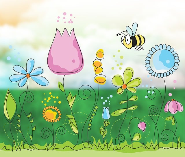 Free download flowers bee cartoon drawing free picture to be edited with GIMP free online image editor