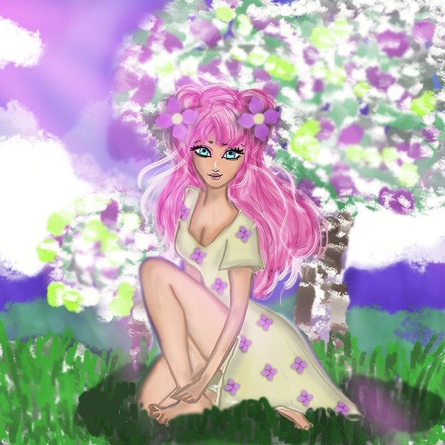 Free download Girl Tree Pink -  free illustration to be edited with GIMP free online image editor