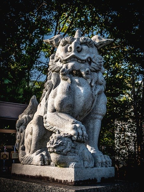 Free download Guardian Dogs Stone Statues Shrine -  free photo or picture to be edited with GIMP online image editor