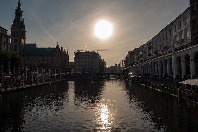 Free download Hamburg Town Hall Sunset -  free photo or picture to be edited with GIMP online image editor