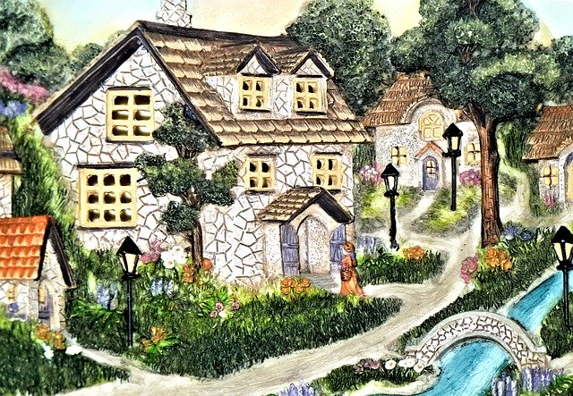 Free download Hand Painted Clay Old Village -  free illustration to be edited with GIMP free online image editor