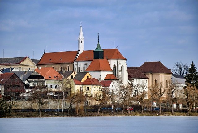 Free download Jindřichův Hradec Pond Church -  free photo or picture to be edited with GIMP online image editor