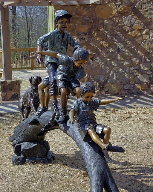 Free download Kids Playing On Log Sculpture Art -  free photo or picture to be edited with GIMP online image editor