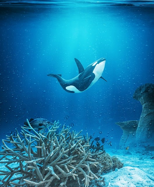 Free download killer whale coral reef fish ocean free picture to be edited with GIMP free online image editor