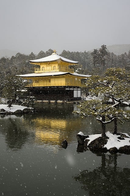 Free download kinkaku ji kyoto snow winter pond free picture to be edited with GIMP free online image editor