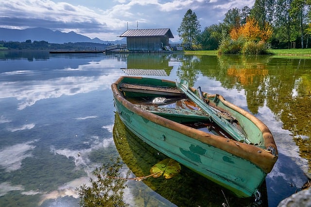 Free download lake boat fall landscape mountains free picture to be edited with GIMP free online image editor