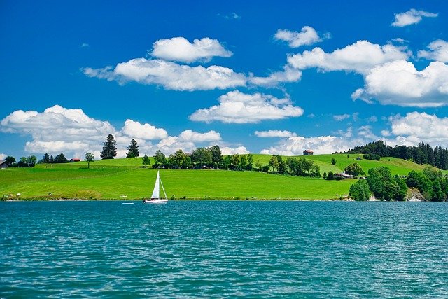 Free download lake trees landscape sailboat free picture to be edited with GIMP free online image editor