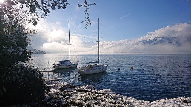 Free download Lake Winter Boat free photo template to be edited with GIMP online image editor