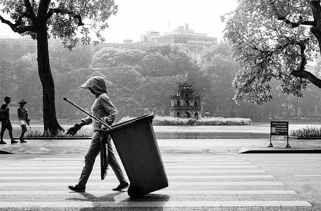 Free download man road garbage bin vietnam hanoi free picture to be edited with GIMP free online image editor